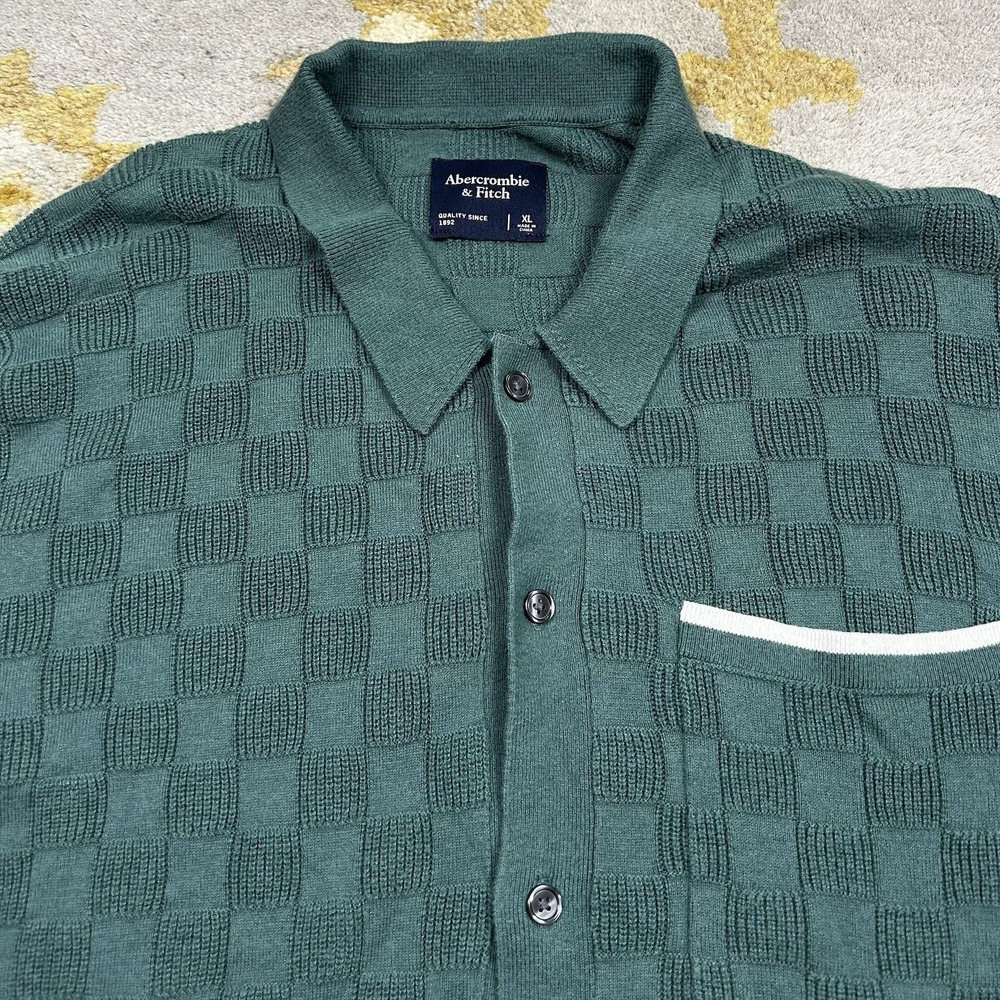 Abercrombie & Fitch Short Sleeve Sweater Polo Mens Size XL Green Button Up